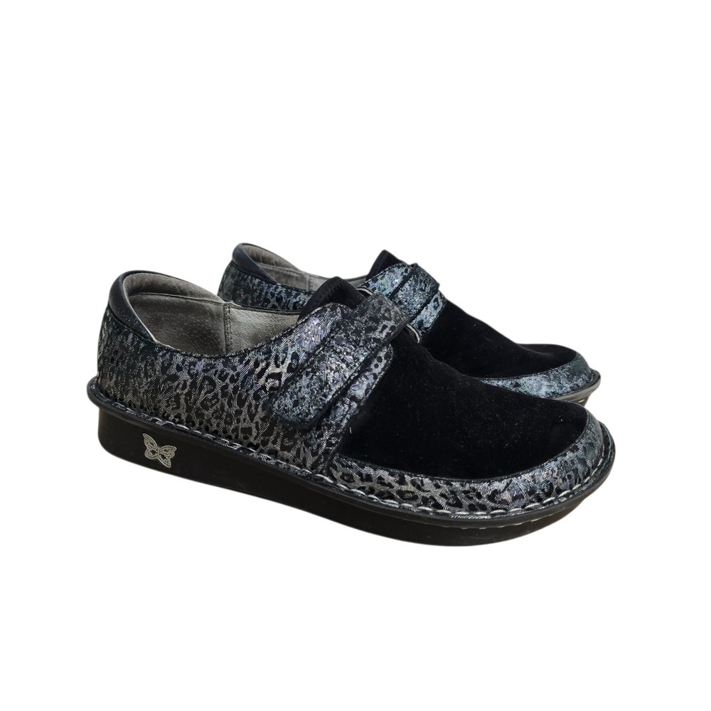 Alegria Brenna Black‎ Suede Metallic Leopard Print Loafers BRE-7828 Womens 38